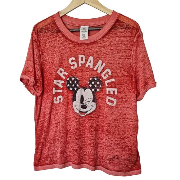 Disney Women's Shirt Size Medium Red Mickey Mouse Star Spangled Patriotic Top - Picture 1 of 10